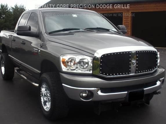 Dodge Ram 2500 3500 2003 2005 Rc1 Main Grille Gloss Black W 10 0 Mesh 2 Piece